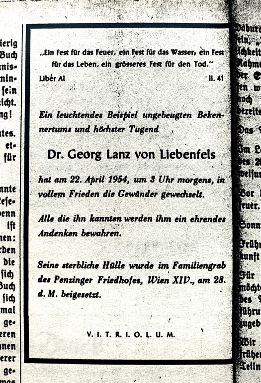 Hermann Joseph Metzger Outer Head of the Swiss O.T.O. Lanz von Liebenfels