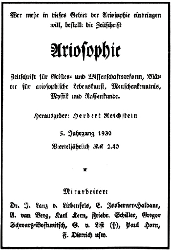 Lanz von Liebenfels, Bibliomystikon, Pforzheim 1930