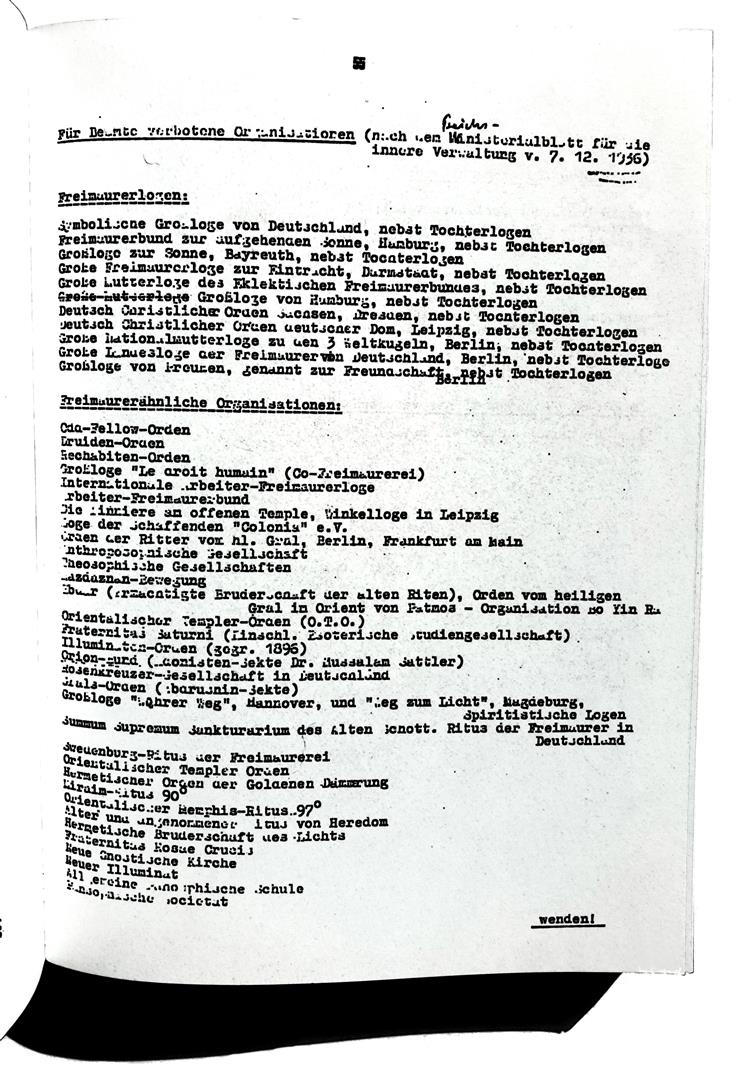 Liste der verbotenen Organisationen 1936