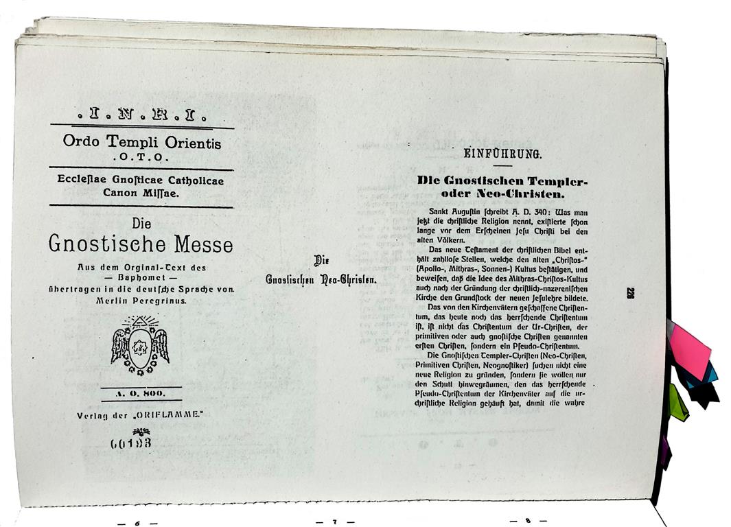 Die Gnostische Messe Theodor Reuss Merlin Peregrinus Aleister Crowley Baphomet INRI Ordo Templi Orientis Ecclesiae Gnosticae Catholicae Canon Missae 1918