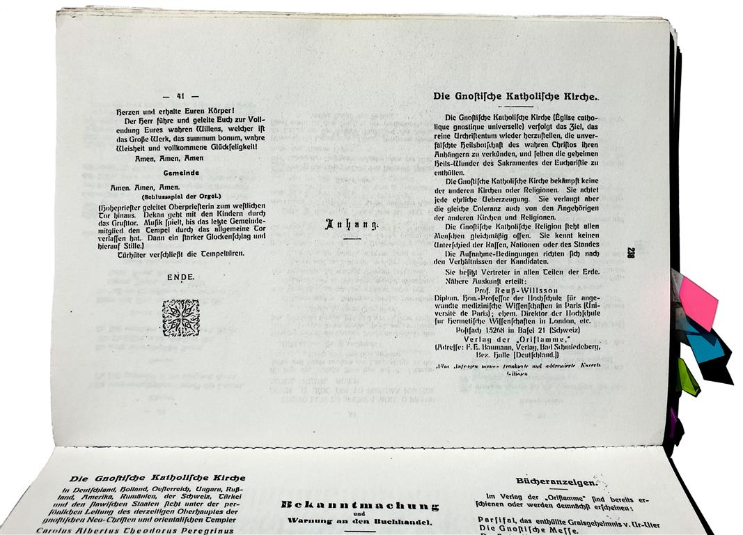 Die Gnostische Messe Theodor Reuss Merlin Peregrinus Aleister Crowley Baphomet INRI Ordo Templi Orientis Ecclesiae Gnosticae Catholicae Canon Missae 1918