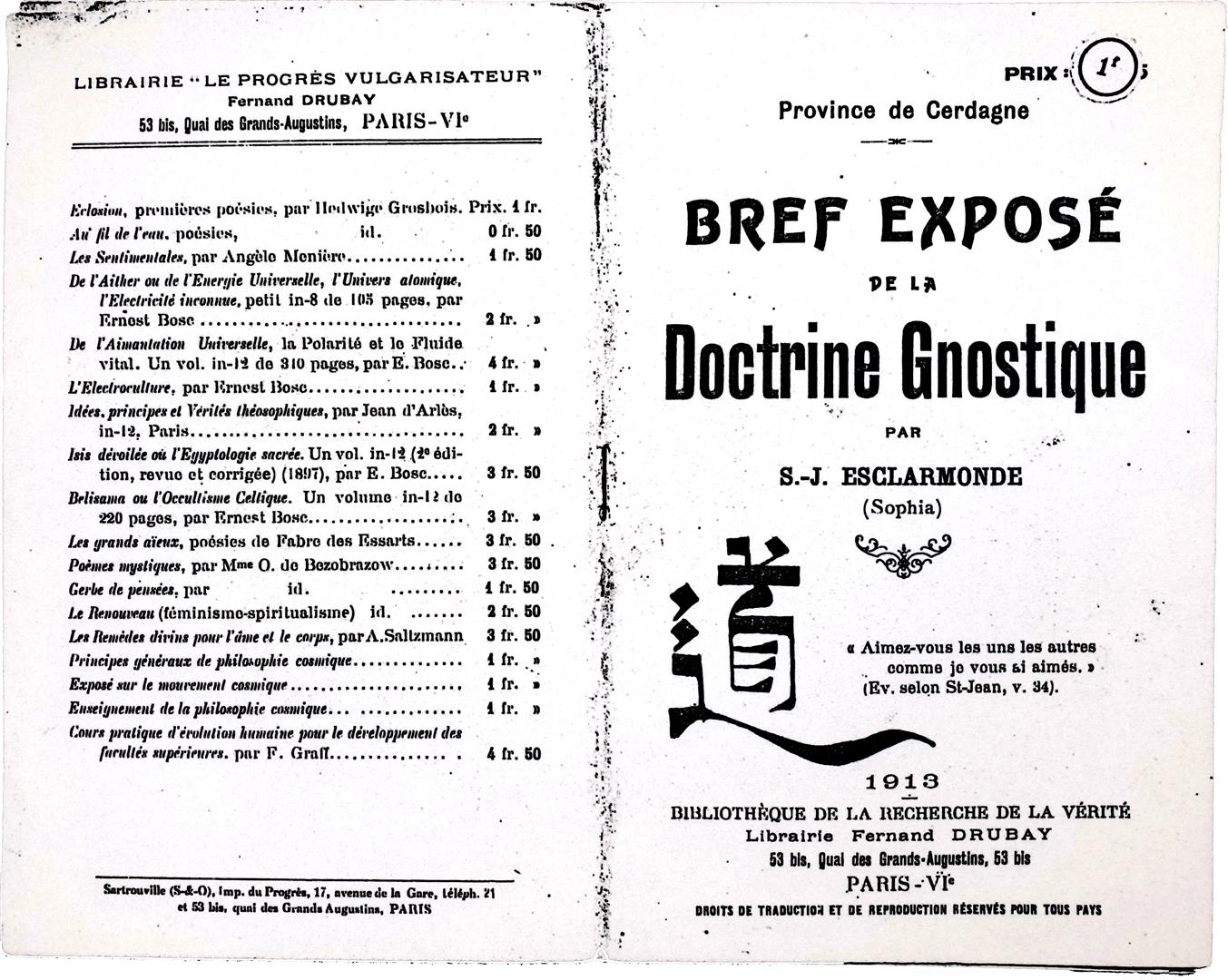 S.-J. ESCLARMONDE - BREF EXPOSÉ DE LA DOCTRINE GNOSTIQUE - Ecclesia Gnostica Catholica