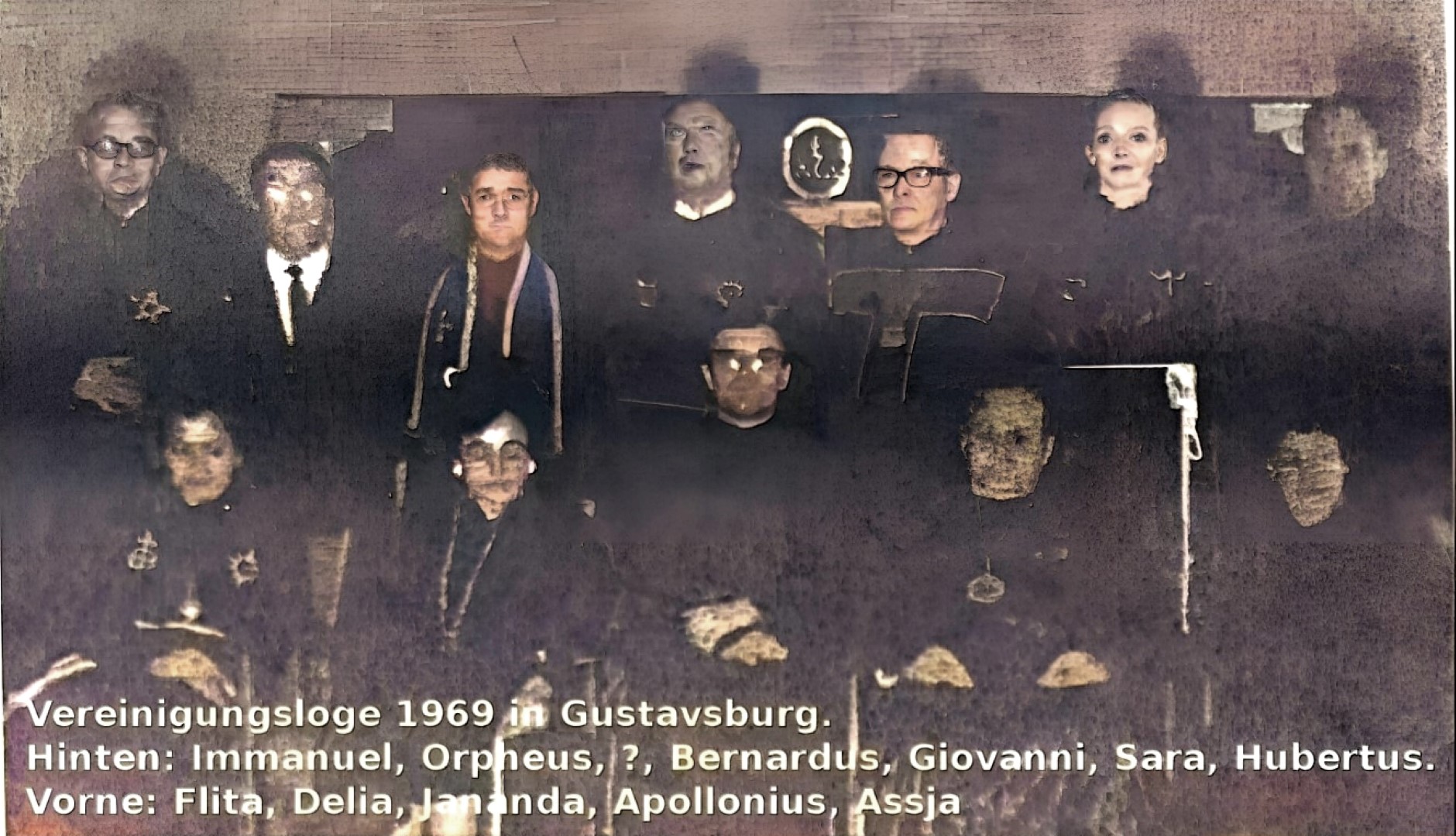 Vereinigungsloge der Fraternitas Saturni 1969 in Gustavsburg. Johannes Maikowski, Horst Kropp, Karl Wedler, Walter Jantschik, Irmgard Maikowski