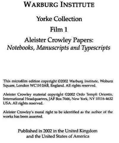 Warburg-Collection of Crowleyana, Aleister Crowley, Warburg Institute, Gerald Yorke, microfilm, microfiche