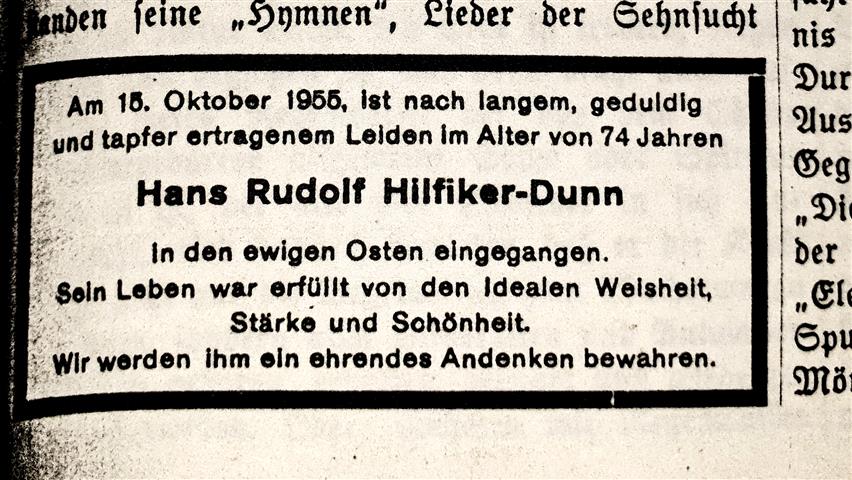 Hans Rudolf Hilfier-Dunn Todesanzeige Hermann Joseph Metzger