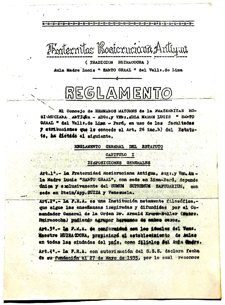 Fraternitas Rosicruciana Antiqua Peru Reglamento