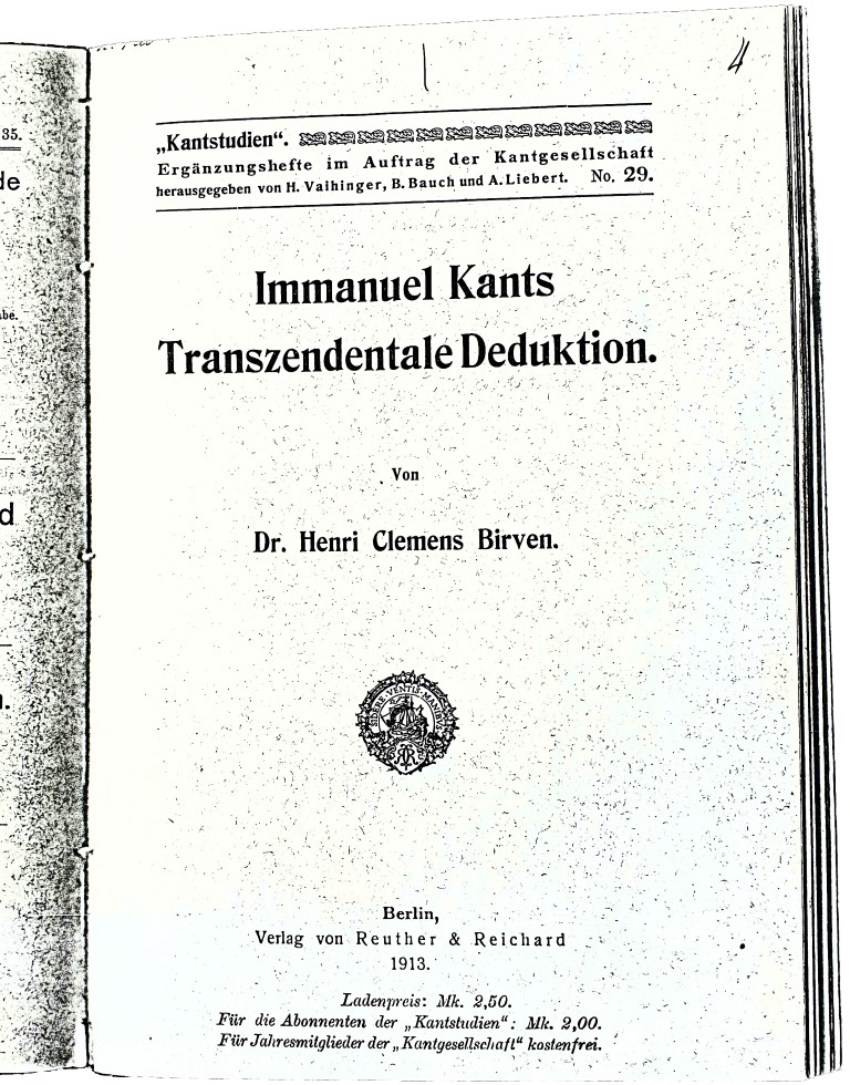 Henry Clemens Birven Immanuel Kants Transzendentale Deduktion