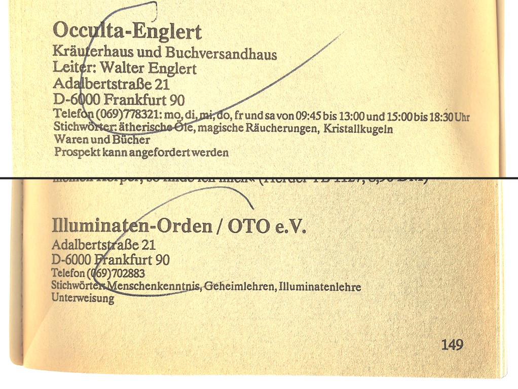 Walter Englert Occulta Kräuterhaus und Buchhandlung Frankfurt Spirituelles Adressbuch
