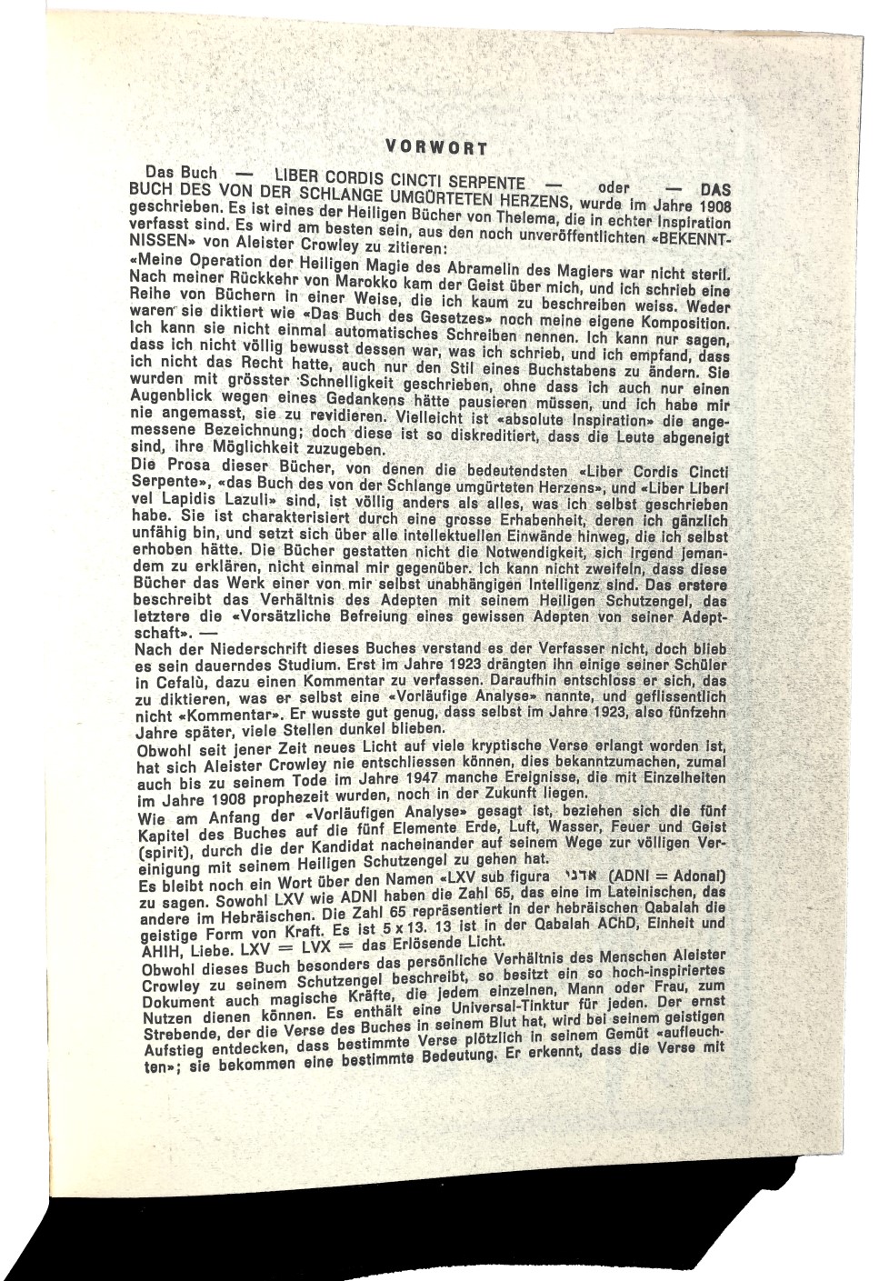 Karl Germer Saturnus worldwide first publication of Aleister Crowley Liber 65, commented