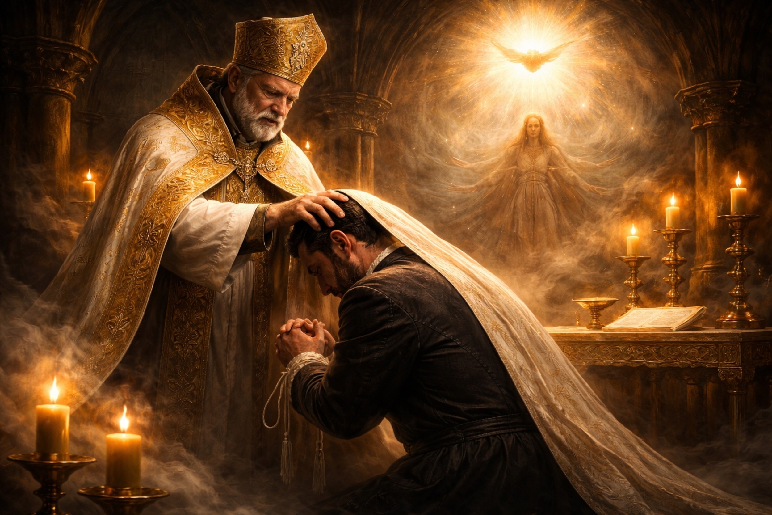 Rituel de l'Appareillamentum de Jules Stany Doinel : demande au Patriarche, renoncement au Démiurge, absolution, Eon protecteur et baiser mystique.