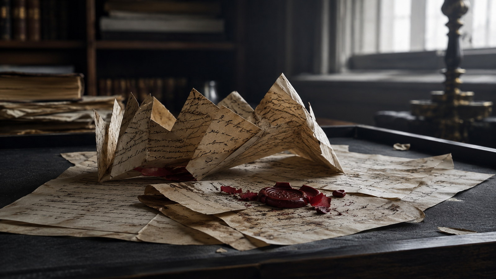 Collapsed paper crown and broken wax seal after the hoax
