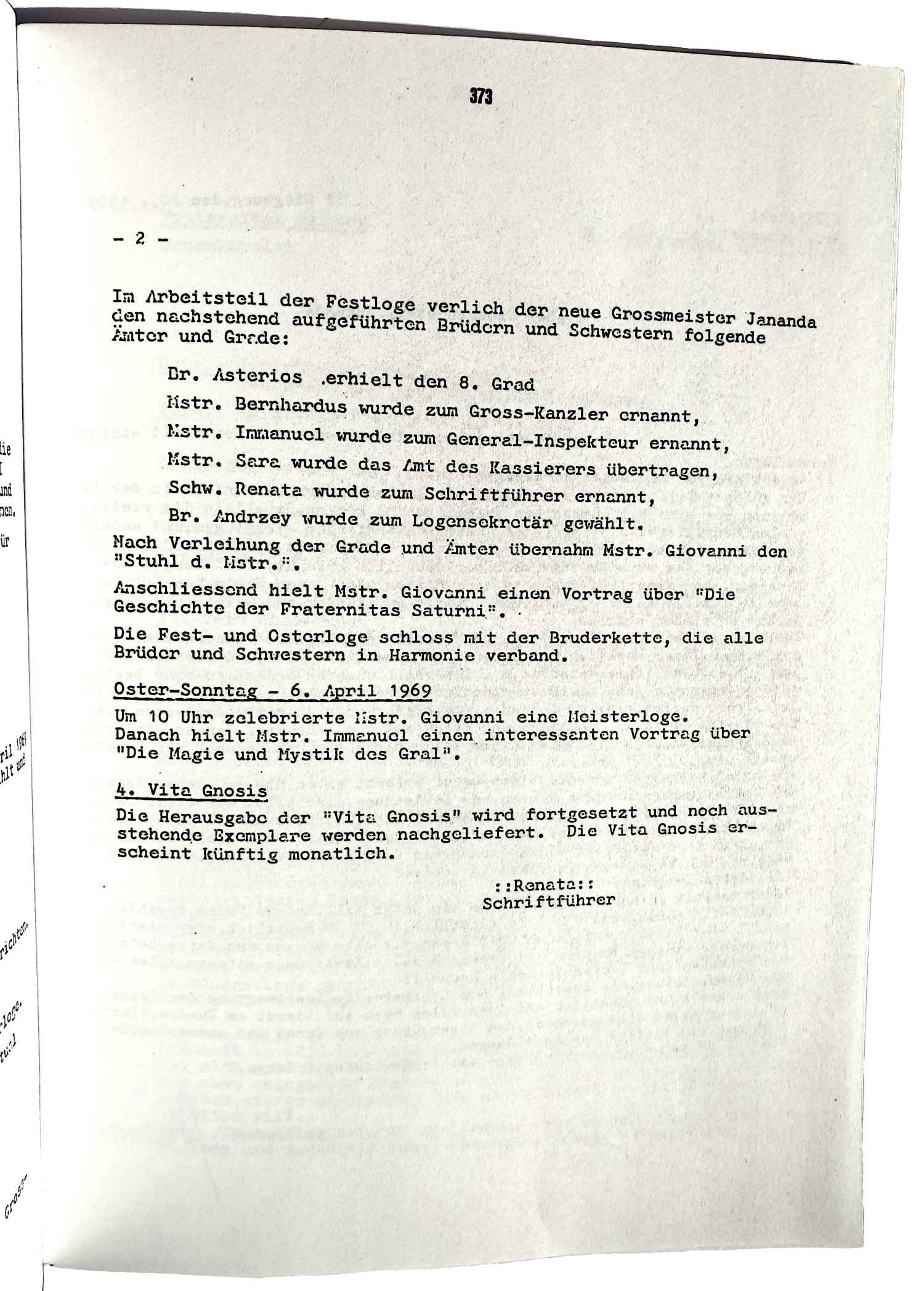 Rundschreiben der Fraternitas Saturni, Walter Jantschik als Grossmeister