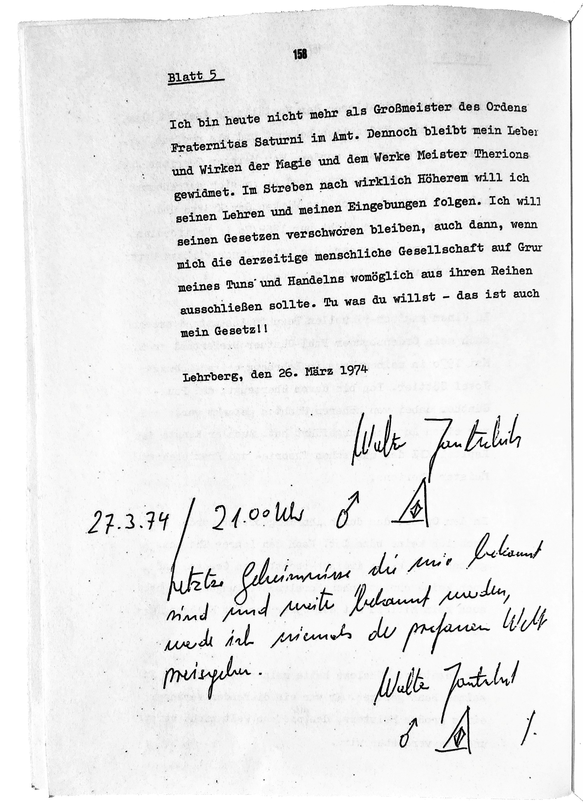 Walter Jantschik, Mein Bekenntnis