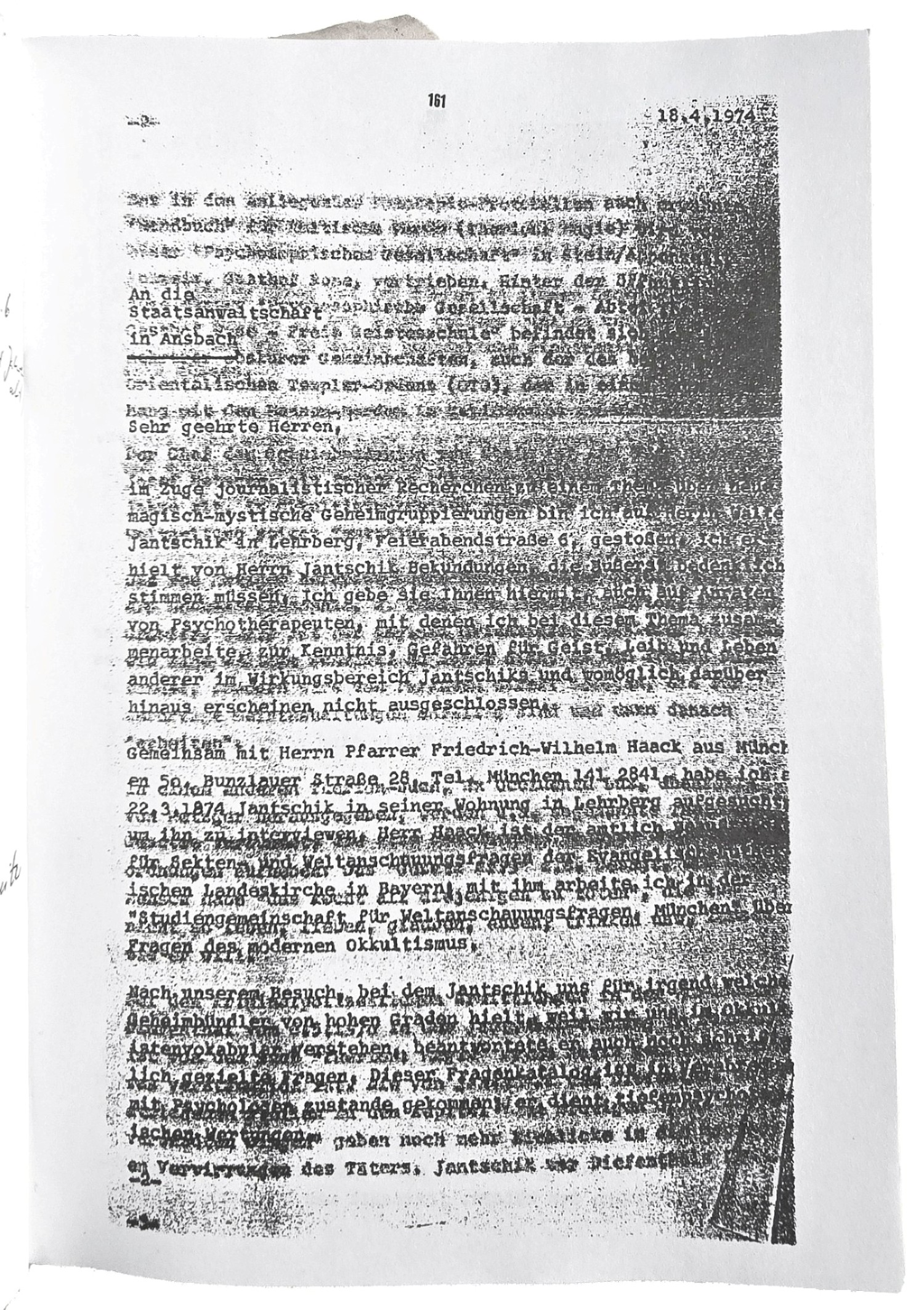 Horst Knaut an die Staatsanwaltschaft Ansbach
