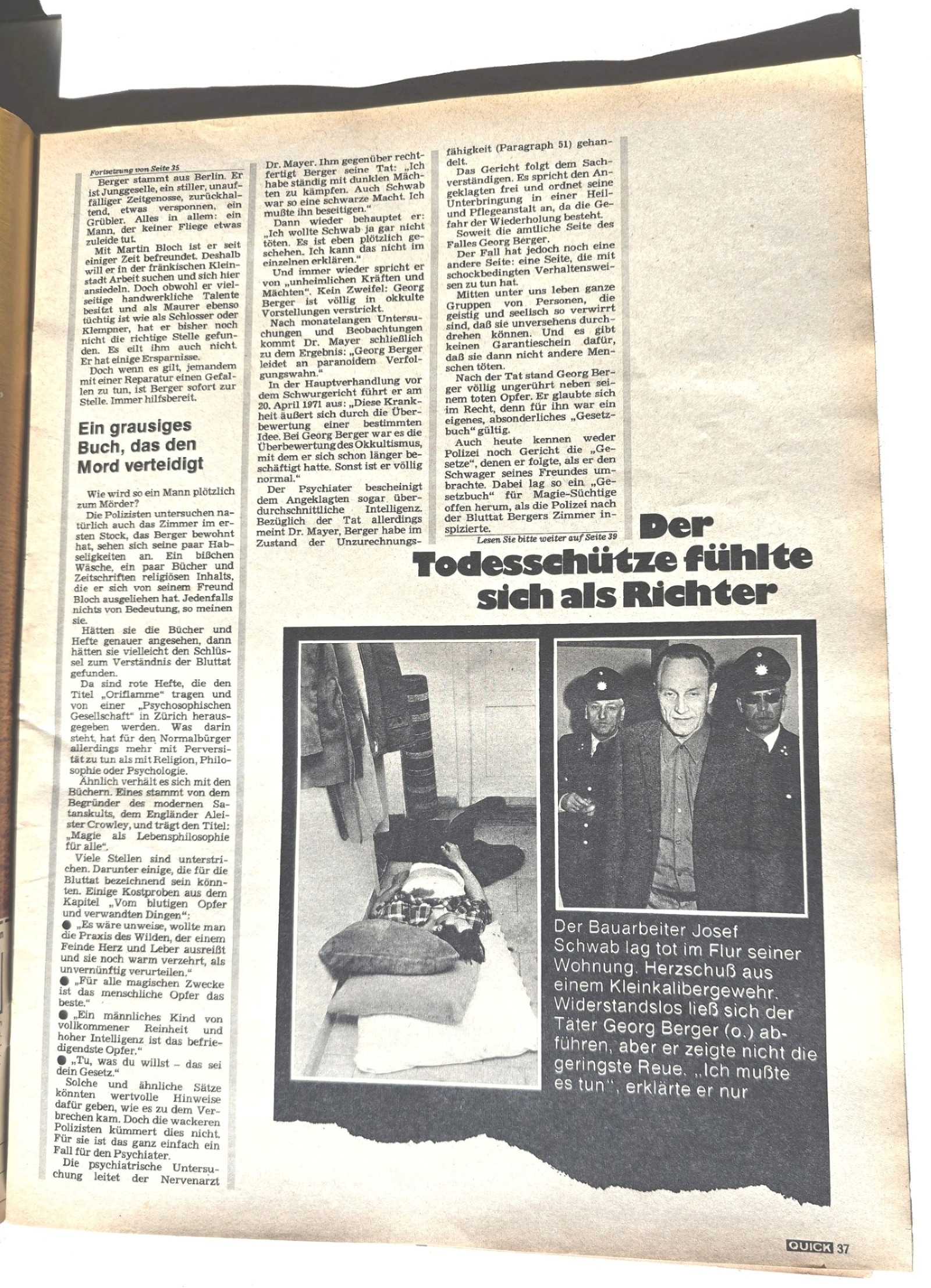 Walter Jantschik in QUICK Nr. 20, 09.05.1974, Horst Knaut, Töten, wie der Teufel es befiehlt