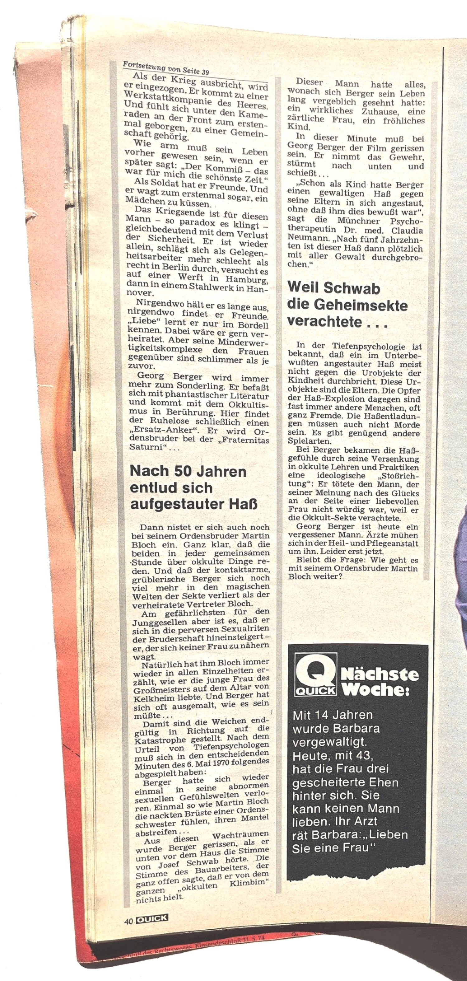 Walter Jantschik in QUICK Nr. 20, 09.05.1974, Horst Knaut, Töten, wie der Teufel es befiehlt