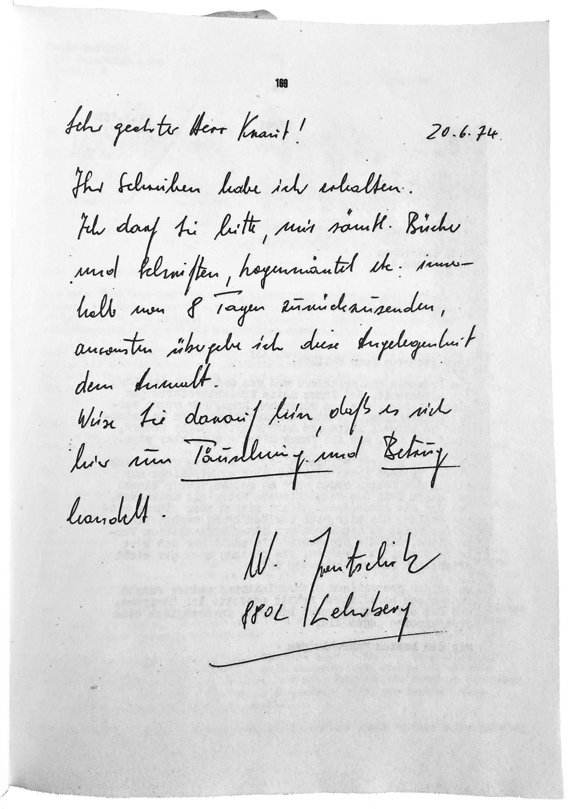 Walter Jantschik an Horst Knaut