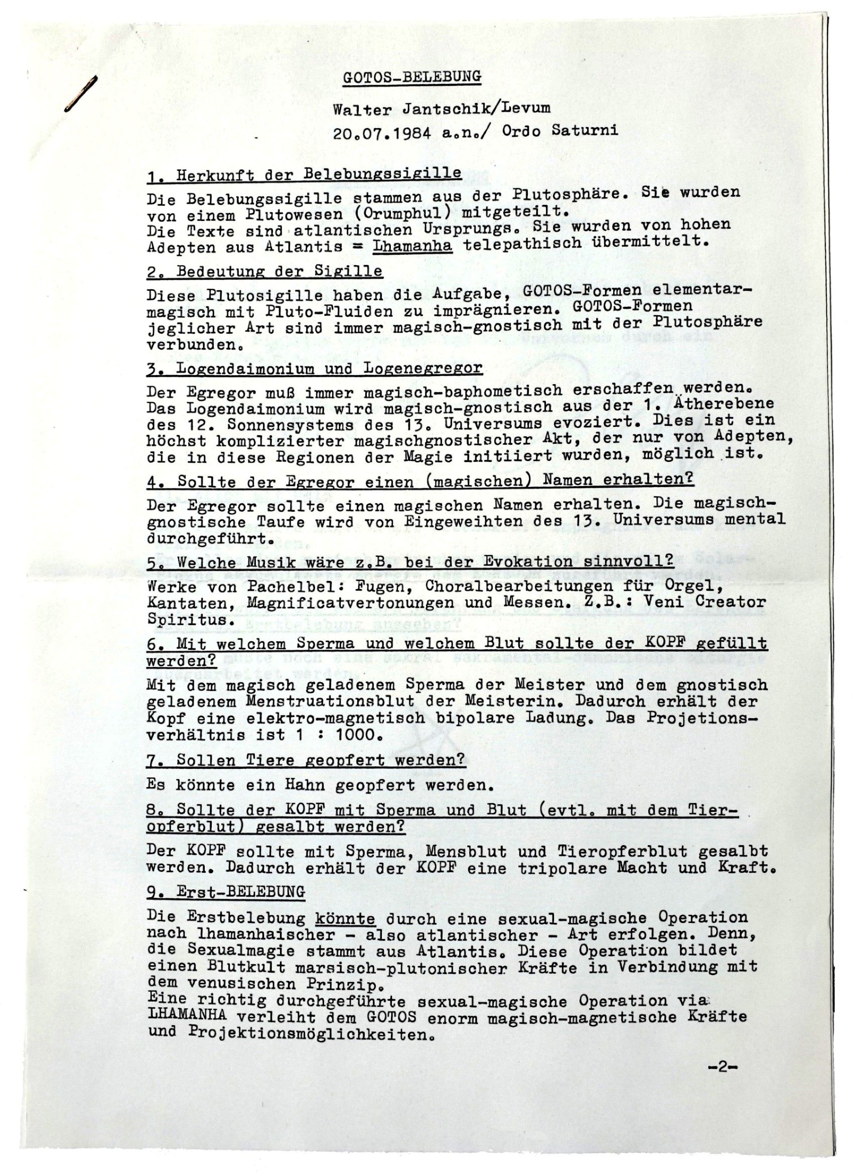 Walter Jantschik, Ordo Saturni, Belebung der GOTOS-Büste
