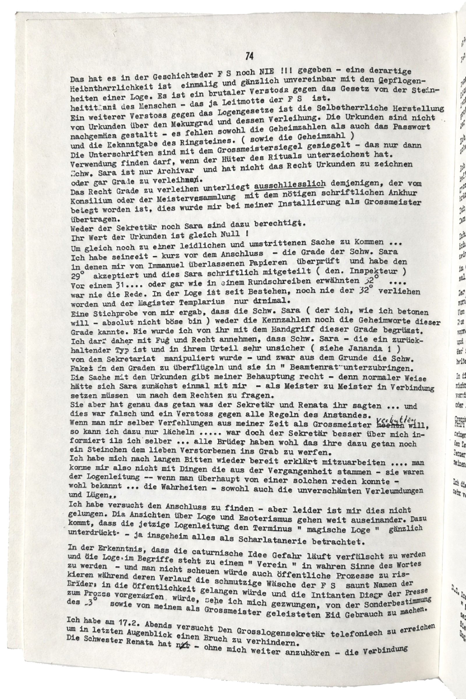 Guido Wolther declaration of 18 February 1971 concerning degrees, documents and lodge authority, page 2