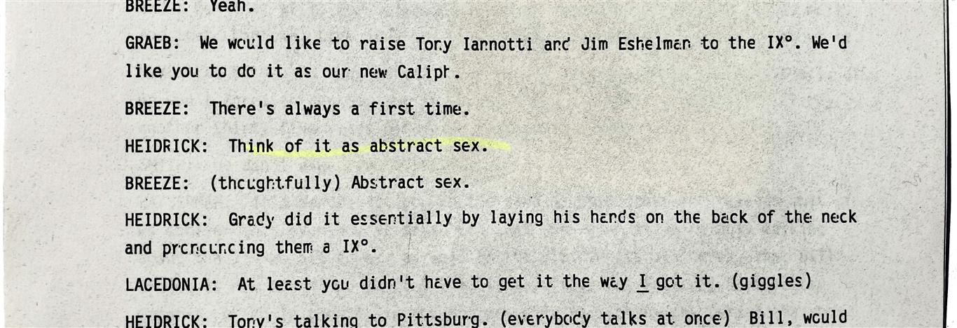 Caliph Election IX° abstract sex James Graeb William Bill Breeze Heidrick Andrea Lacedonia Bacuzzi Tony Ianotti James Eshelman