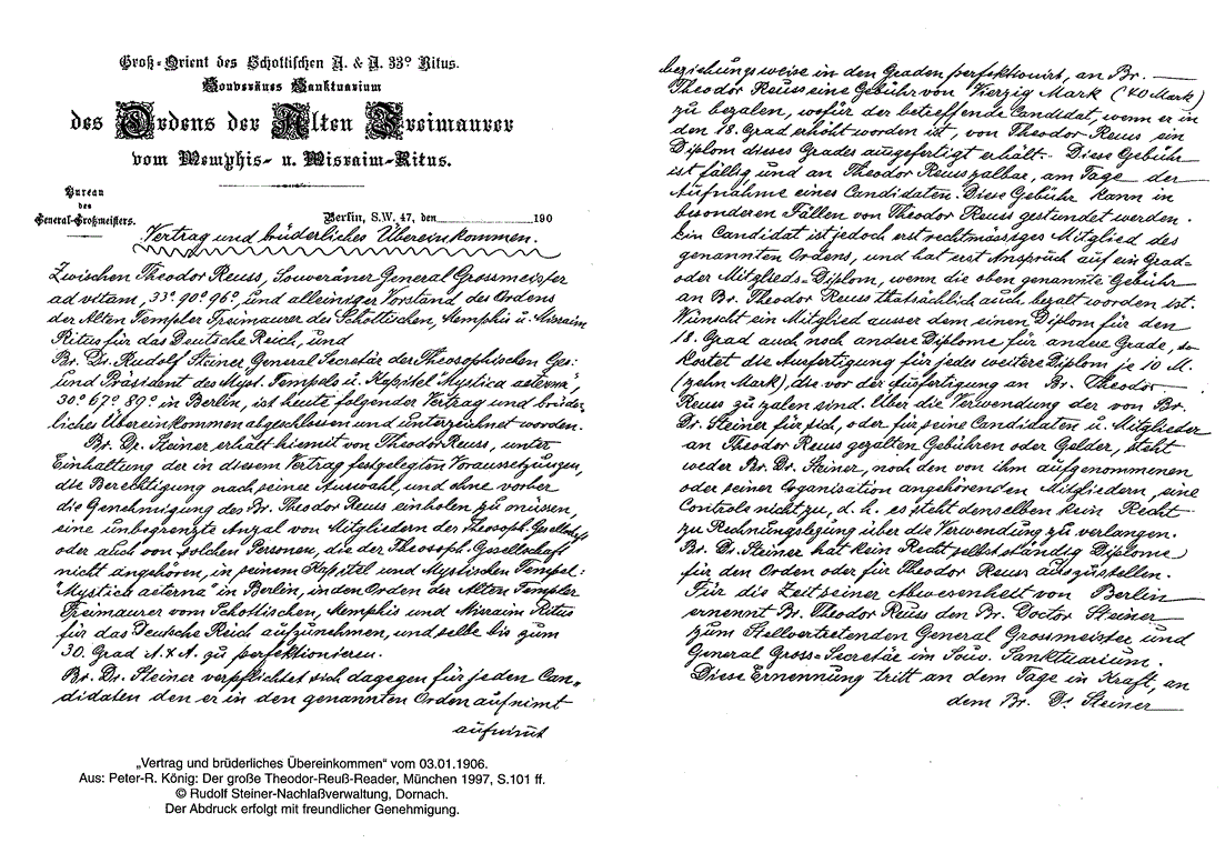 Vertrag zwischen Reuss und Steiner, 3.
 Januar 1906, I